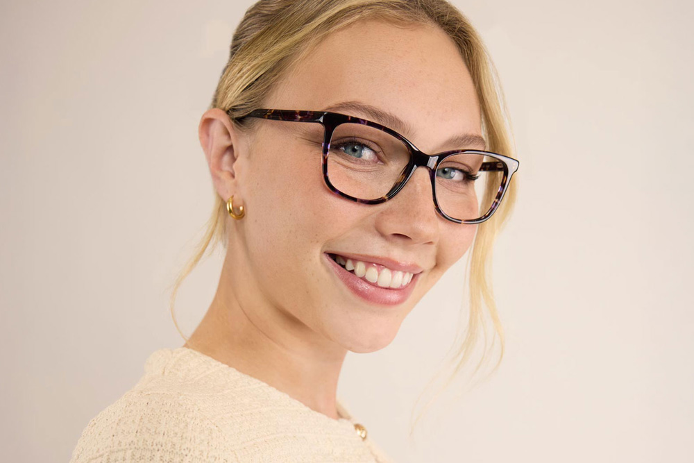 Byron Acetate eyeglasses frame worn by model.